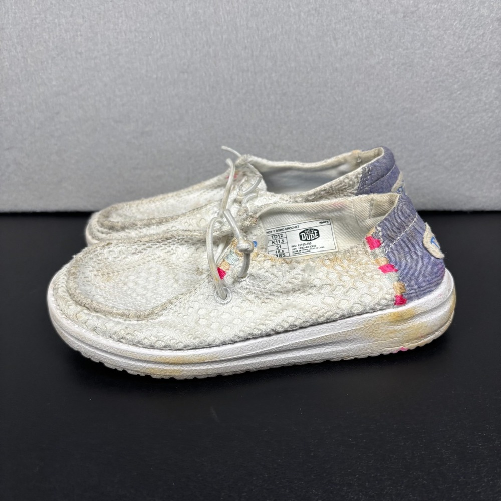 HEYDUDE Wendy Boho Crochet White Shoes Girls Youth Size 12 Kids Low Top Slip On